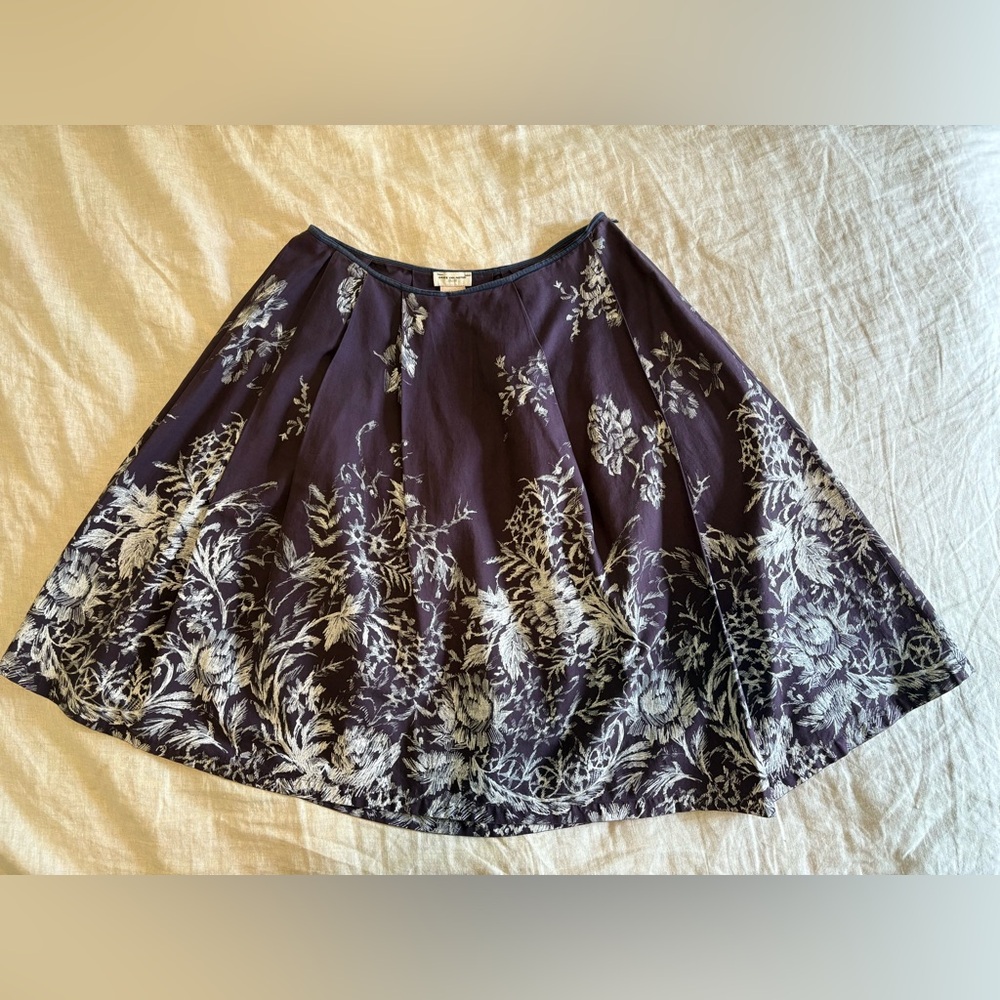 Dries Van Noten Dark Purple and Silver Floral Circle Skirt 38